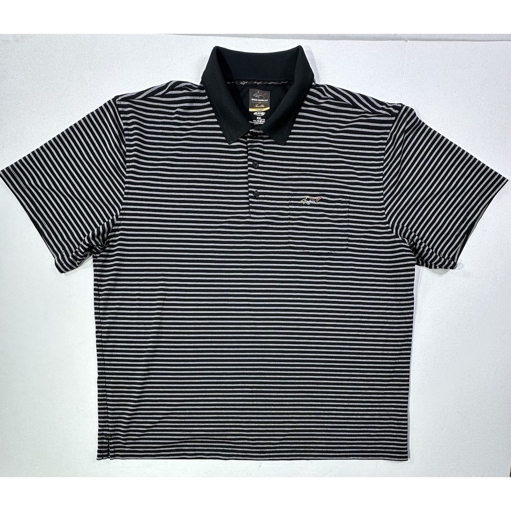 Greg Norman for Tasso Elba XXL Polo Shirt Black White Stripe Play Dry Golf